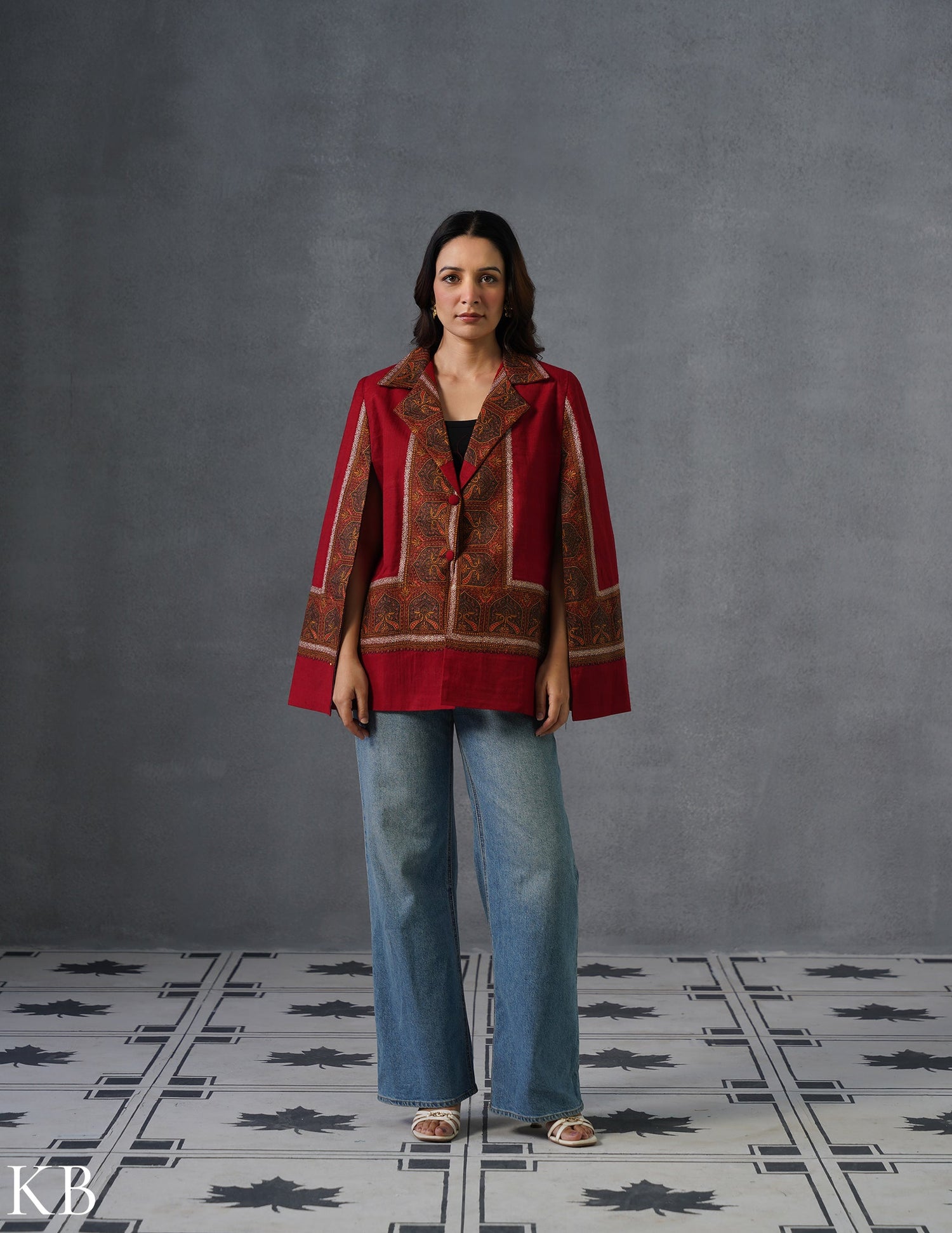 Nayaab Kashmiri Sozni Embroidered Woollen Jacket – Maroon - Kashmir Box