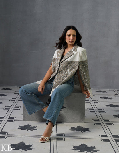 Nayaab Kashmiri Sozni Embroidered Woollen Jacket – White - Kashmir Box