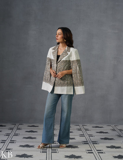 Nayaab Kashmiri Sozni Embroidered Woollen Jacket – White - Kashmir Box