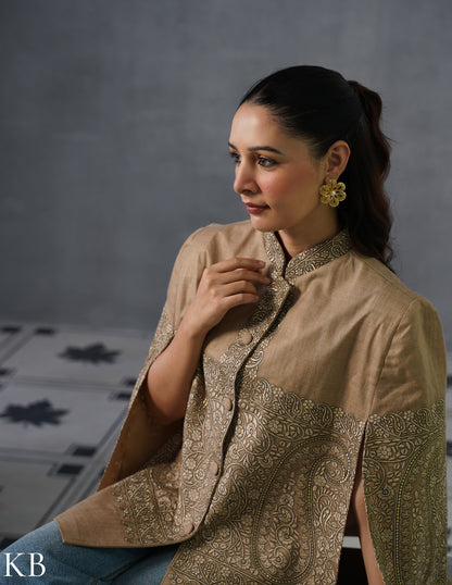 Nayaab Kashmiri Sozni Embroidered Woollen Jacket – Fawn - Kashmir Box