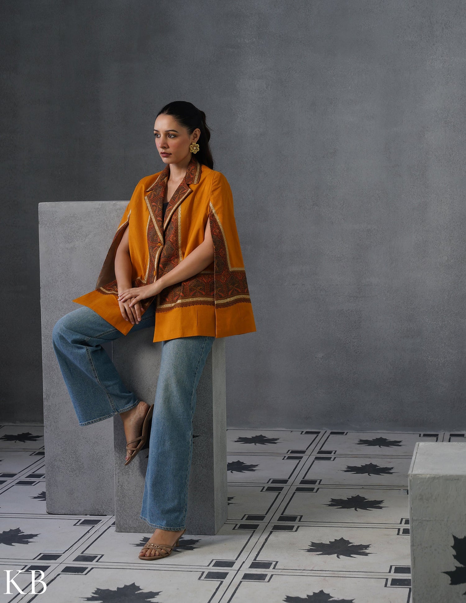 Nayaab Kashmiri Sozni Embroidered Woollen Jacket – Mustard - Kashmir Box