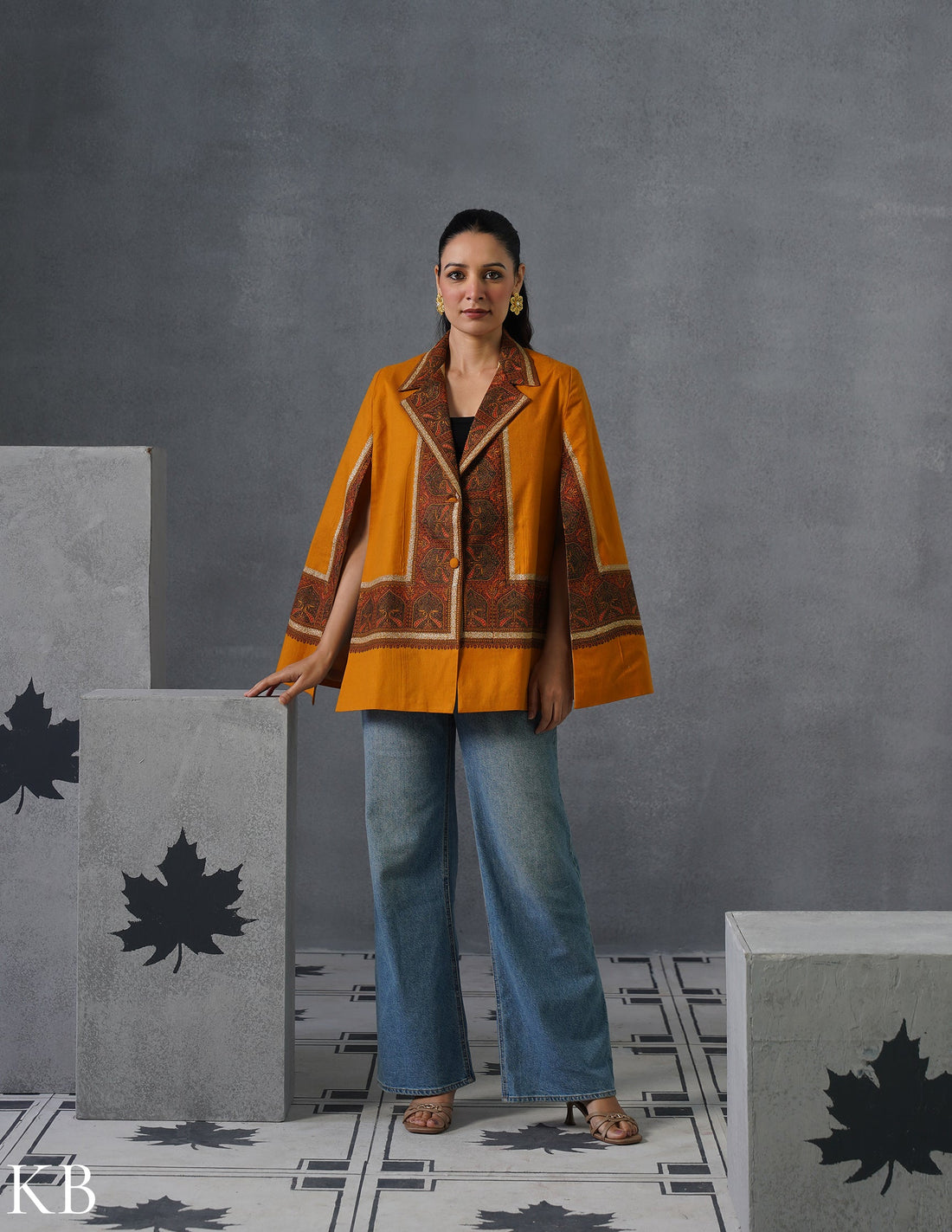 Nayaab Kashmiri Sozni Embroidered Woollen Jacket – Mustard - Kashmir Box