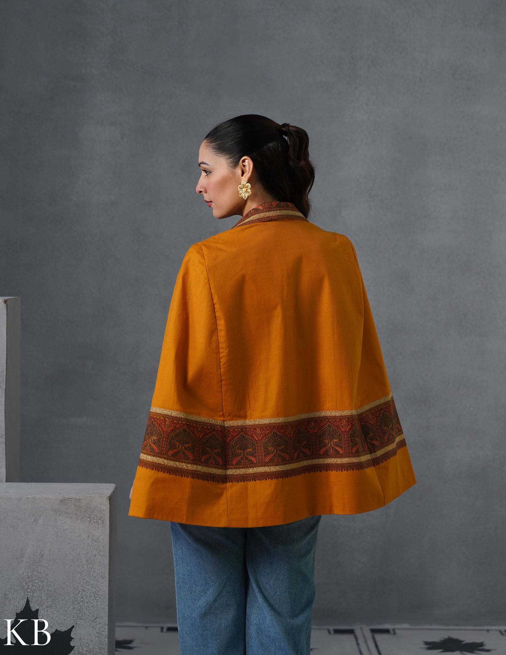 Nayaab Kashmiri Sozni Embroidered Woollen Jacket – Mustard - Kashmir Box