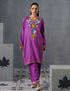 Kashmiri Multicolour Aari Embroidered Woollen Coordset – Purple | Artistic Winter Wear - Kashmir Box