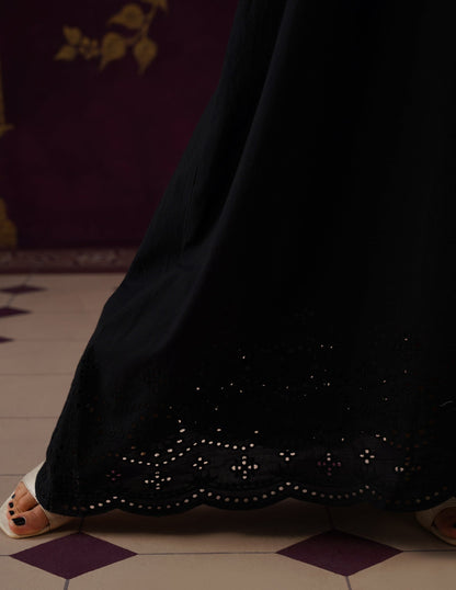 Black Schiffli &amp; Aari Embroidered Cambric Cotton Gown