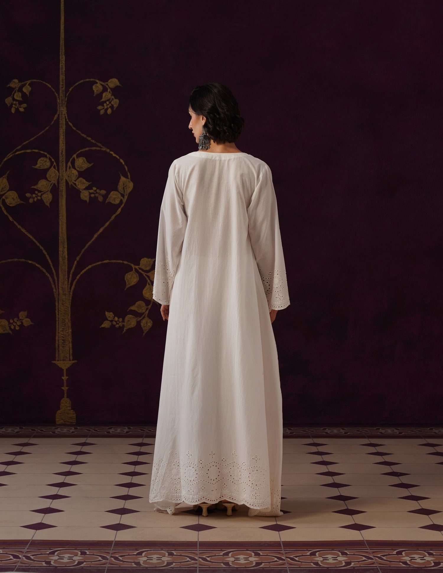 Off-White Schiffli &amp; Aari Embroidered Cambric Cotton Gown
