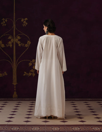 Off-White Schiffli &amp; Aari Embroidered Cambric Cotton Gown