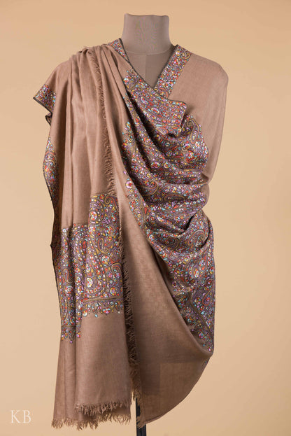 Natural Brown Kanikaar Palla Pashmina Shawl - Kashmir Box