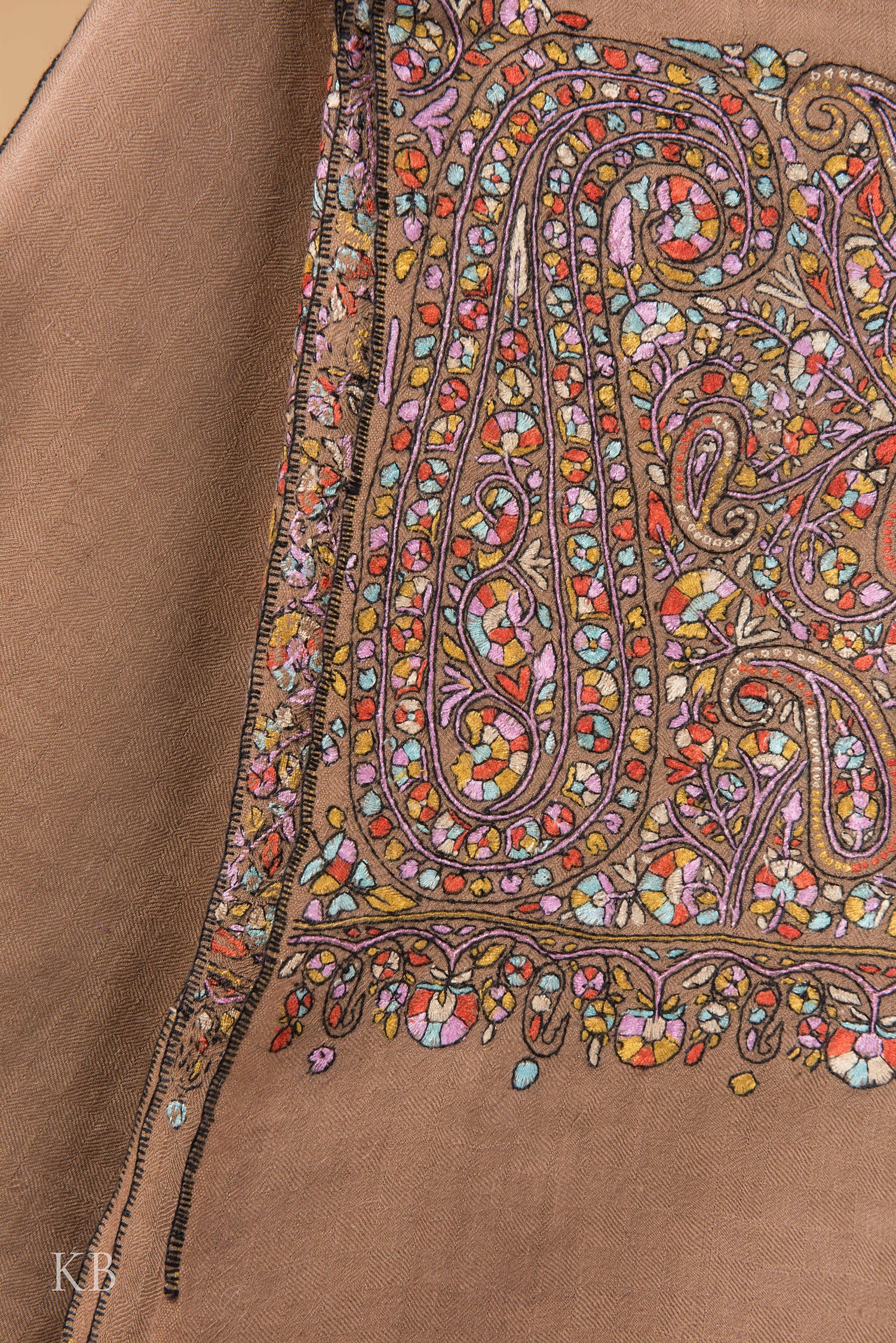 Natural Brown Kanikaar Palla Pashmina Shawl - Kashmir Box