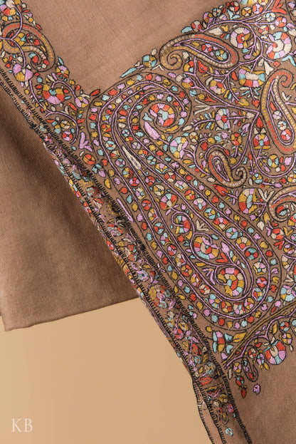 Natural Brown Kanikaar Palla Pashmina Shawl - Kashmir Box