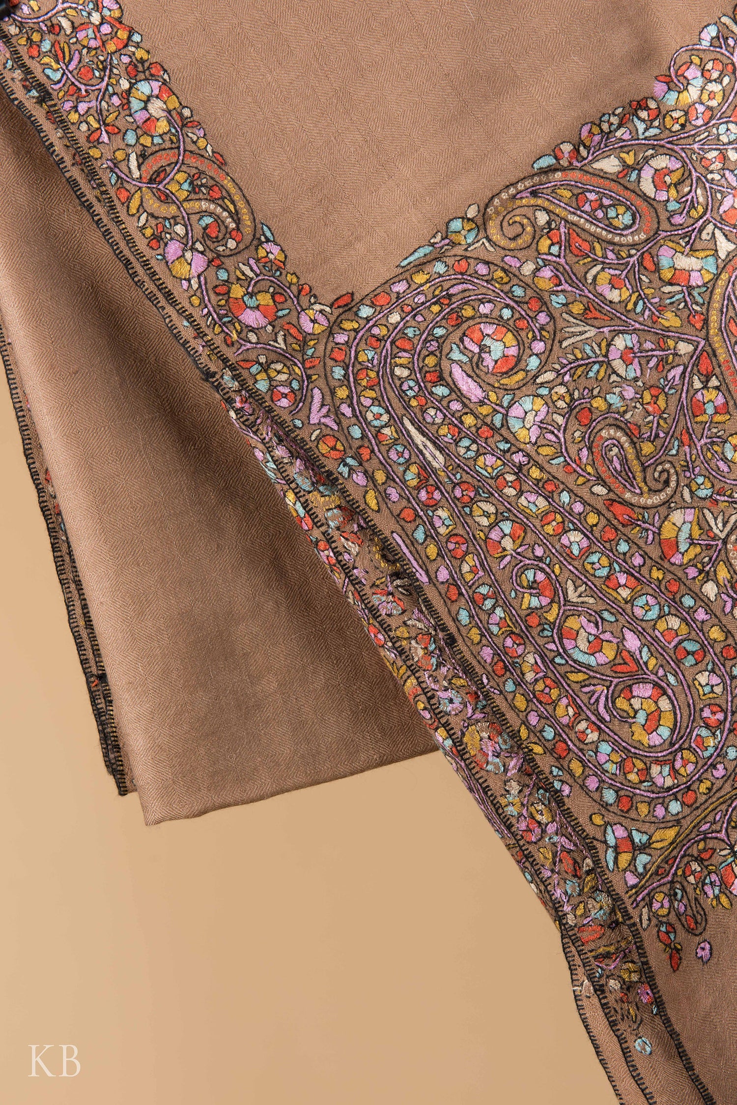 Natural Brown Kanikaar Palla Pashmina Shawl - Kashmir Box