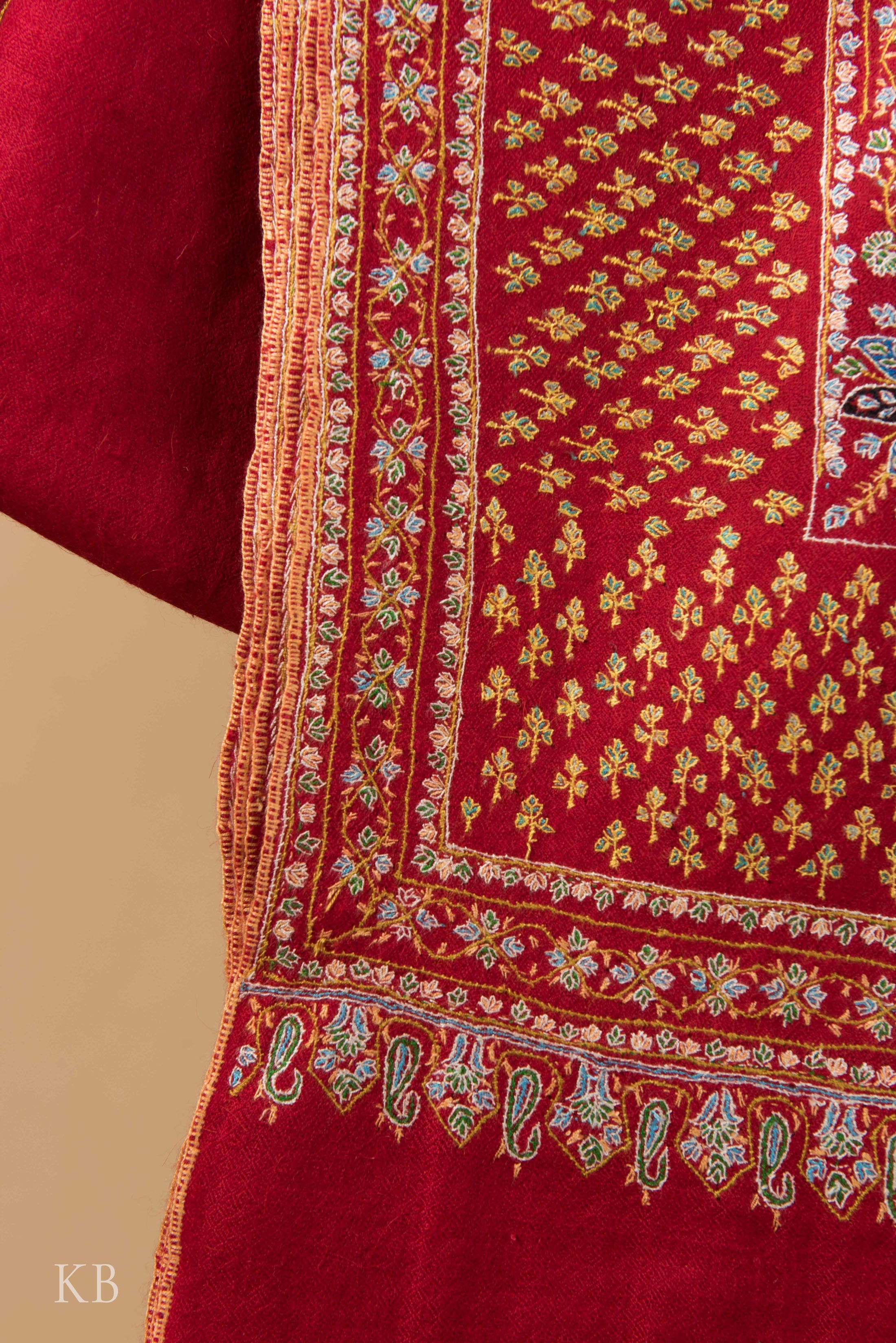 Berry Red Bootidar Pashmina Shawl - Kashmir Box