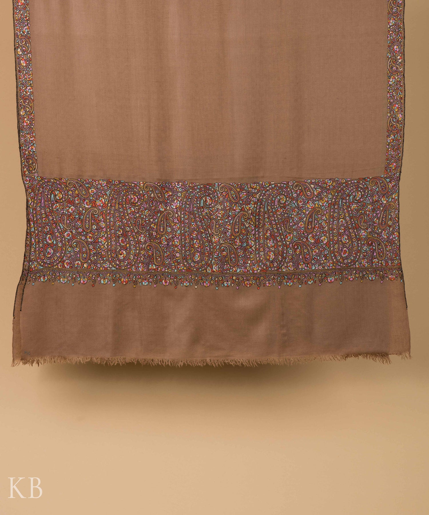 Natural Brown Kanikaar Palla Pashmina Shawl - Kashmir Box