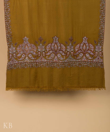 Olive Green Sozni Embroidered Pashmina Shawl - Kashmir Box