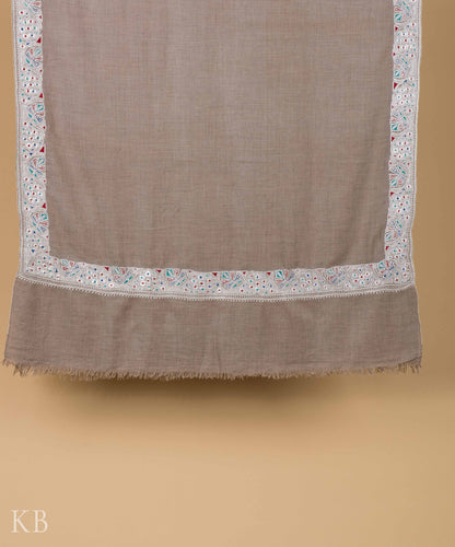 Natural Grey Tilla Sozni Embroidered Pashmina Shawl - Kashmir Box