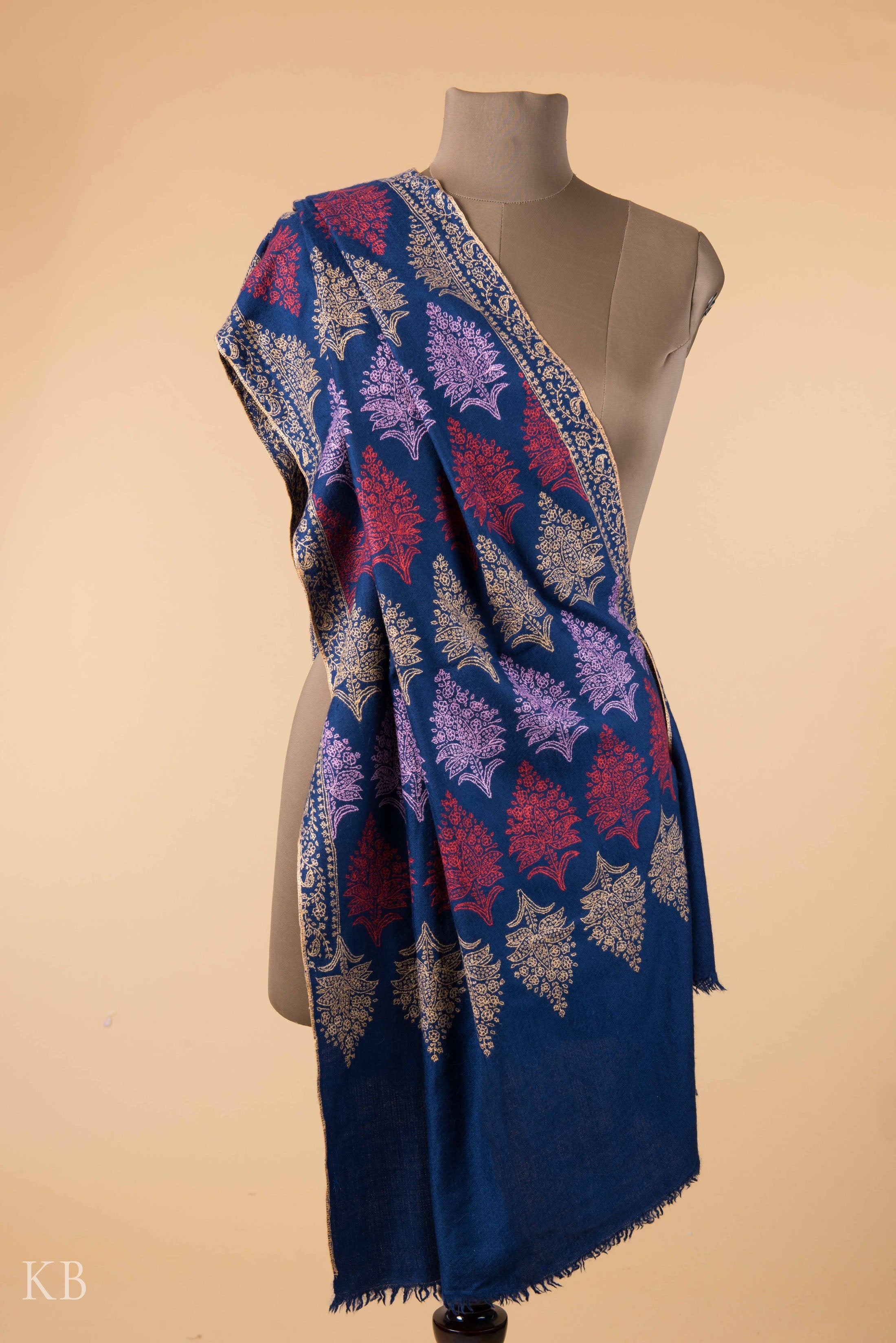 Indigo Blue Tehreerkaar Pashmina Stole - Kashmir Box