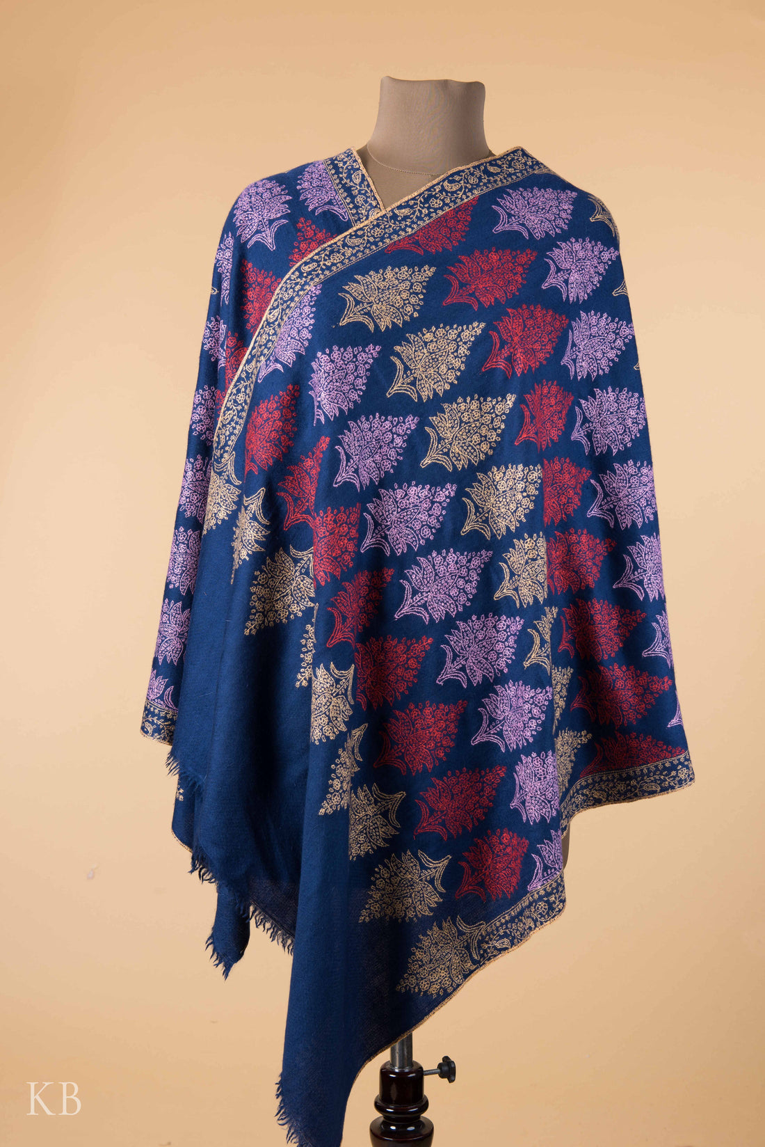 Indigo Blue Tehreerkaar Pashmina Stole - Kashmir Box