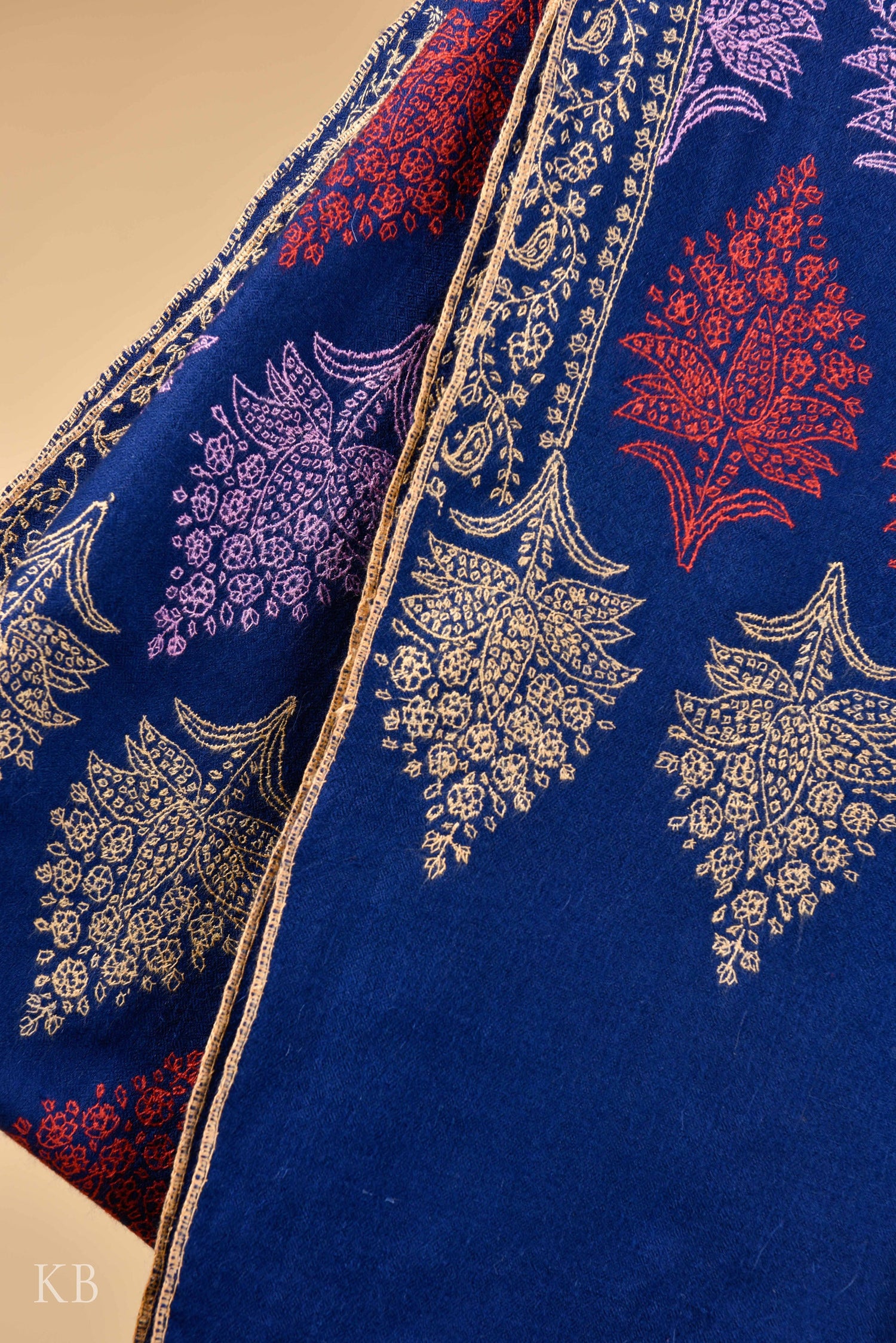 Indigo Blue Tehreerkaar Pashmina Stole - Kashmir Box