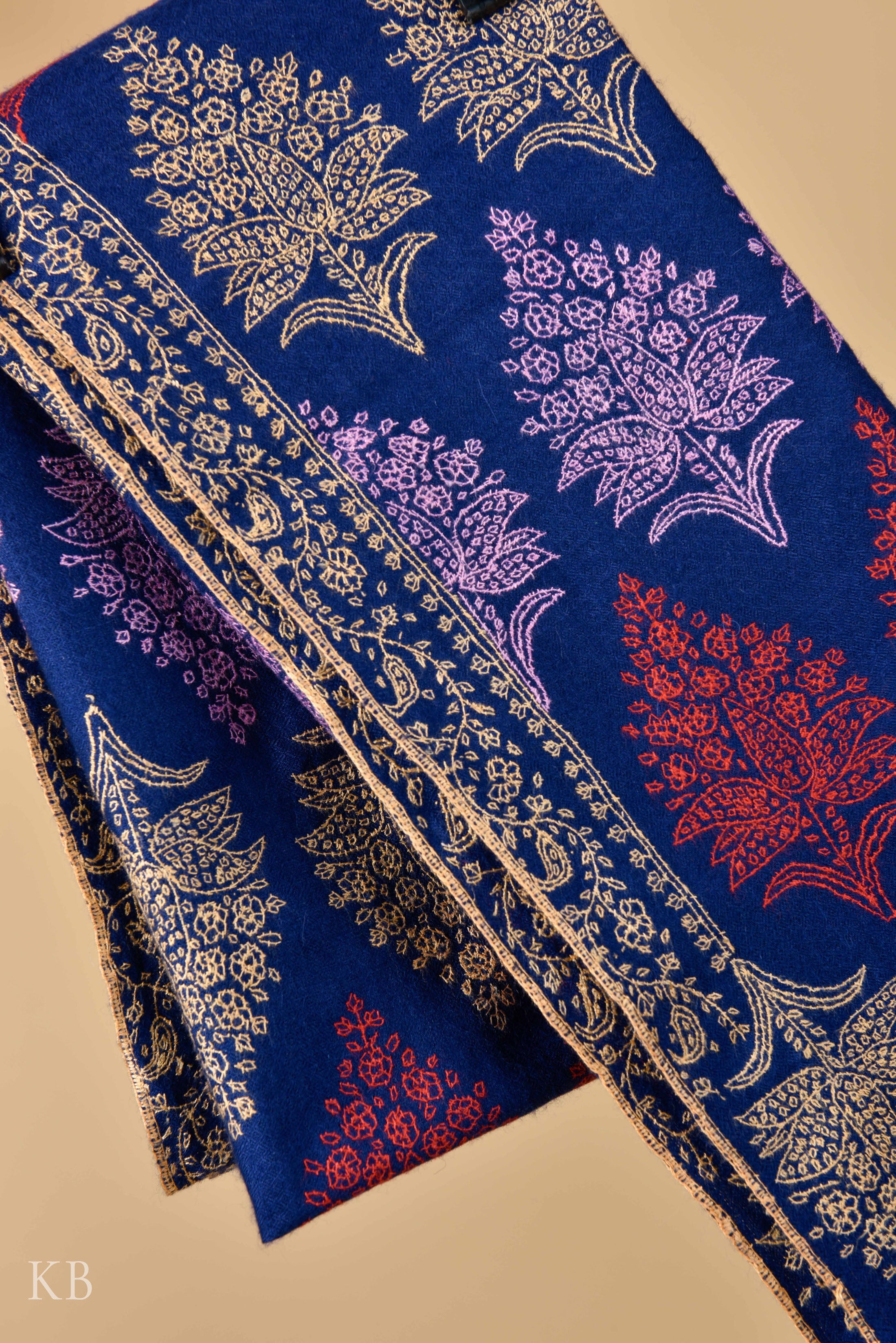 Indigo Blue Tehreerkaar Pashmina Stole - Kashmir Box