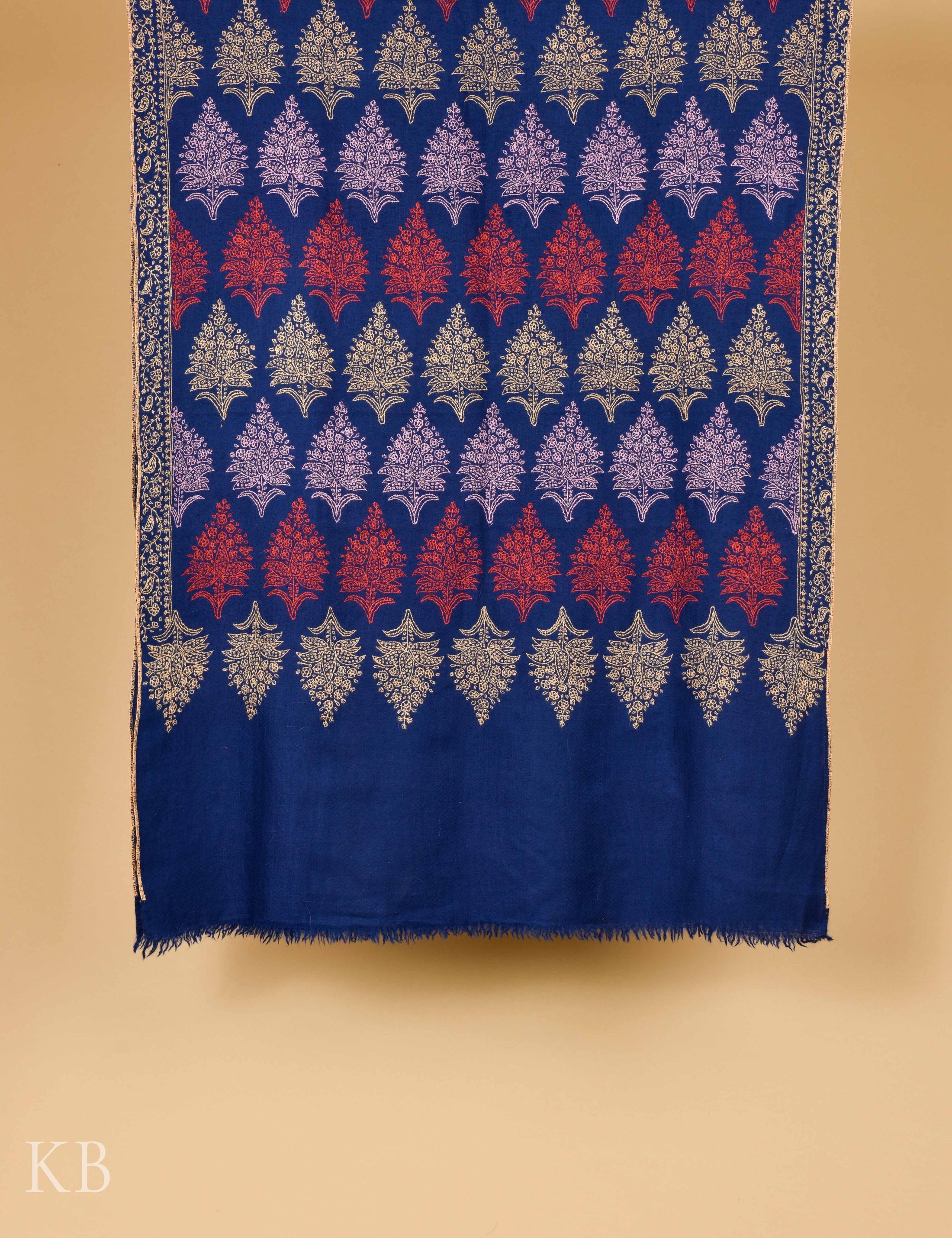 Indigo Blue Tehreerkaar Pashmina Stole - Kashmir Box