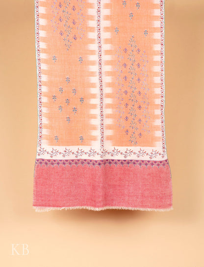 Papaya Ikkat Designed Sozni Embroidered Pashmina Stole - Kashmir Box