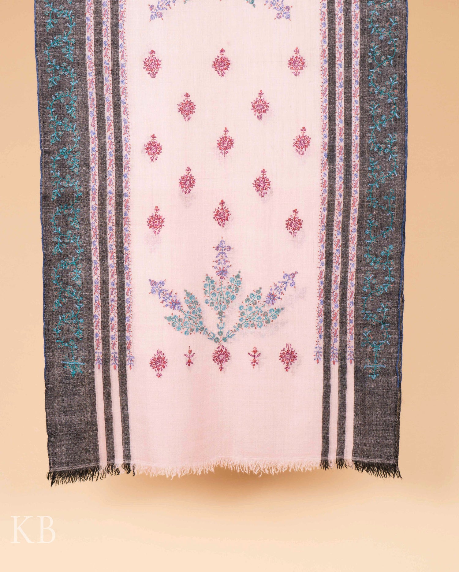 Multicolored Modern Design Sozni Embroidered Pashmina Stole - Kashmir Box