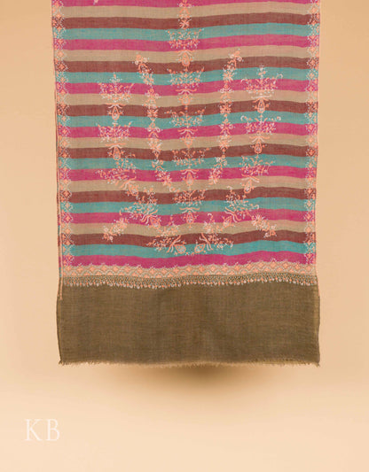 Striped Design Sozni Embroidered Pashmina Stole - Kashmir Box