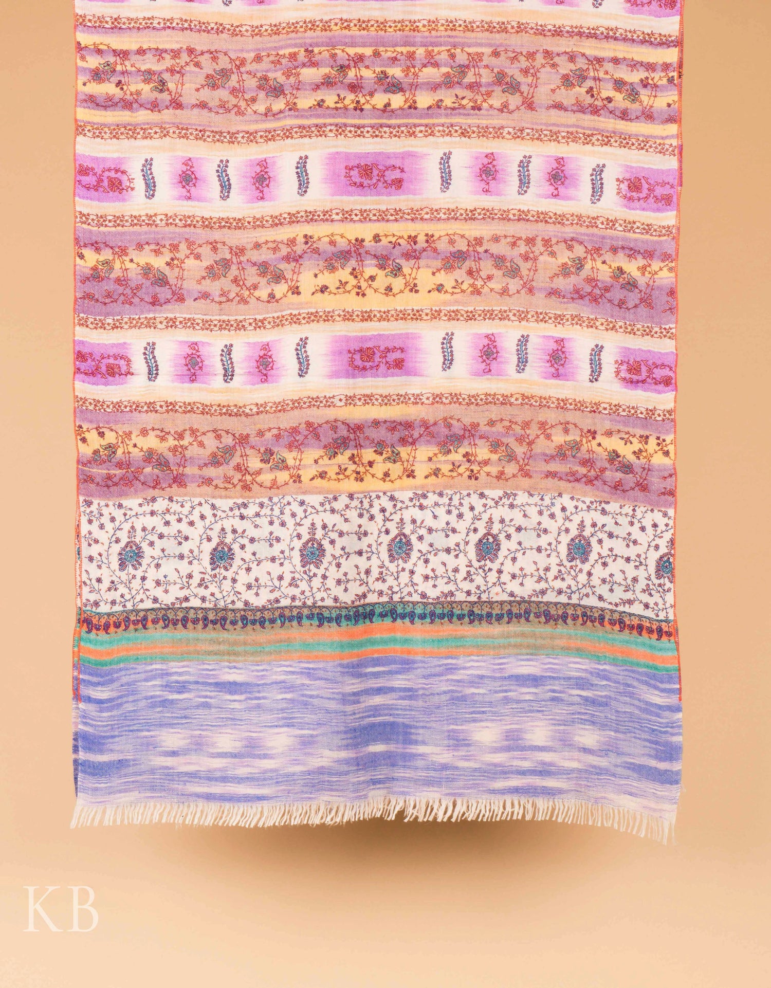 Colorful Sozni Embroidered Modern Design Pashmina Stole - Kashmir Box