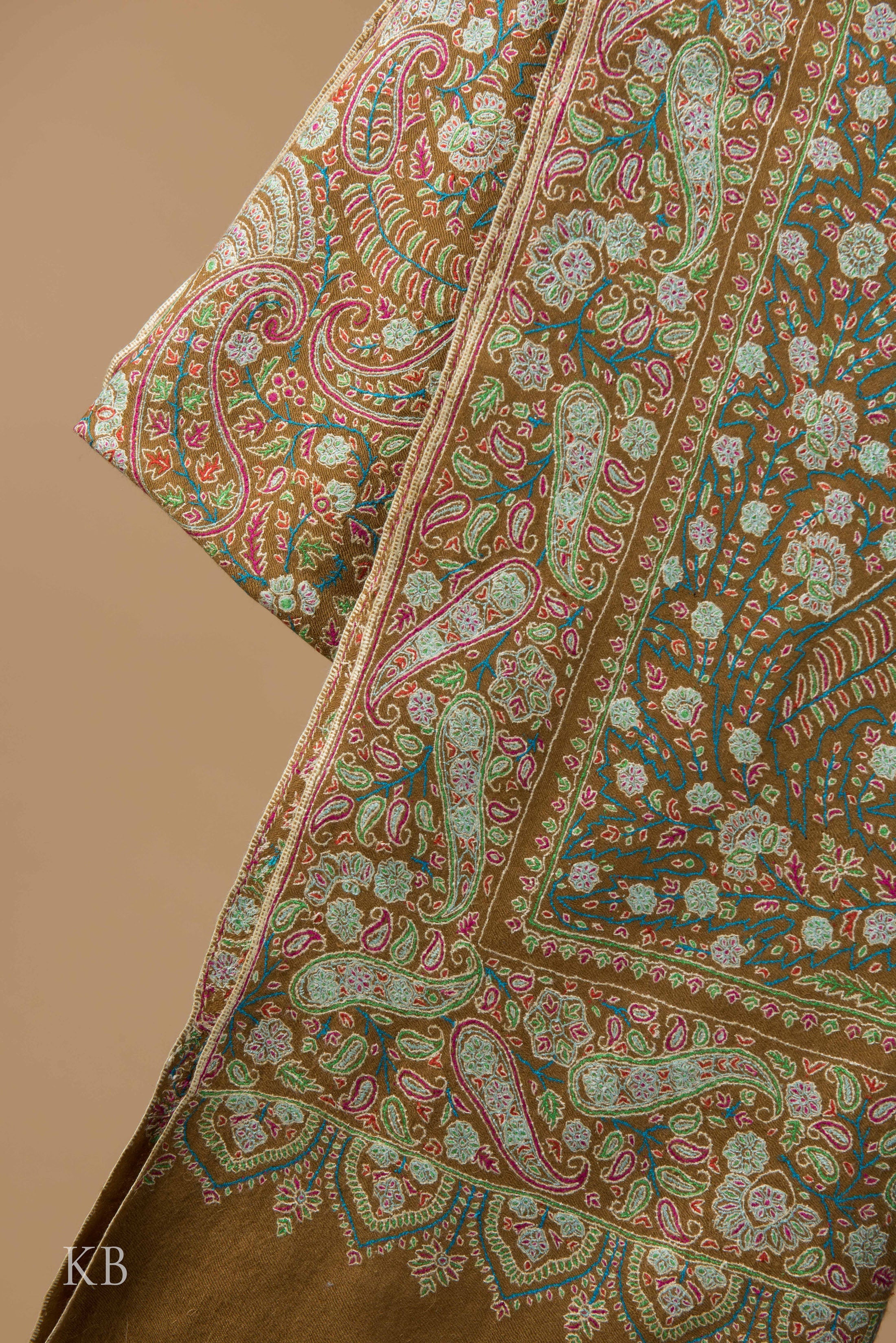 Olive Green Jamawar Pashmina Shawl - Kashmir Box