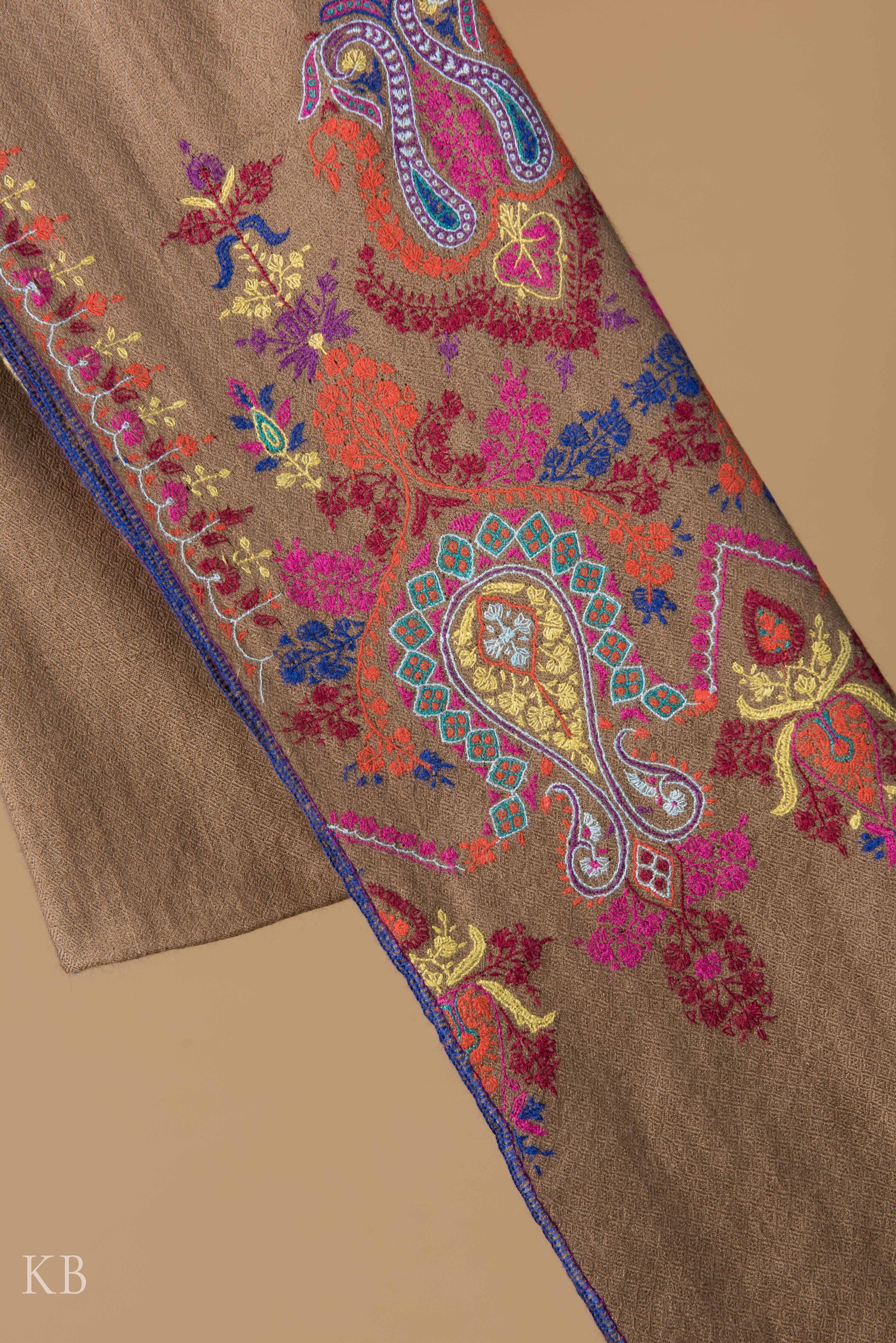 Natural Base Palla Embroidered Pashmina Stole - Kashmir Box