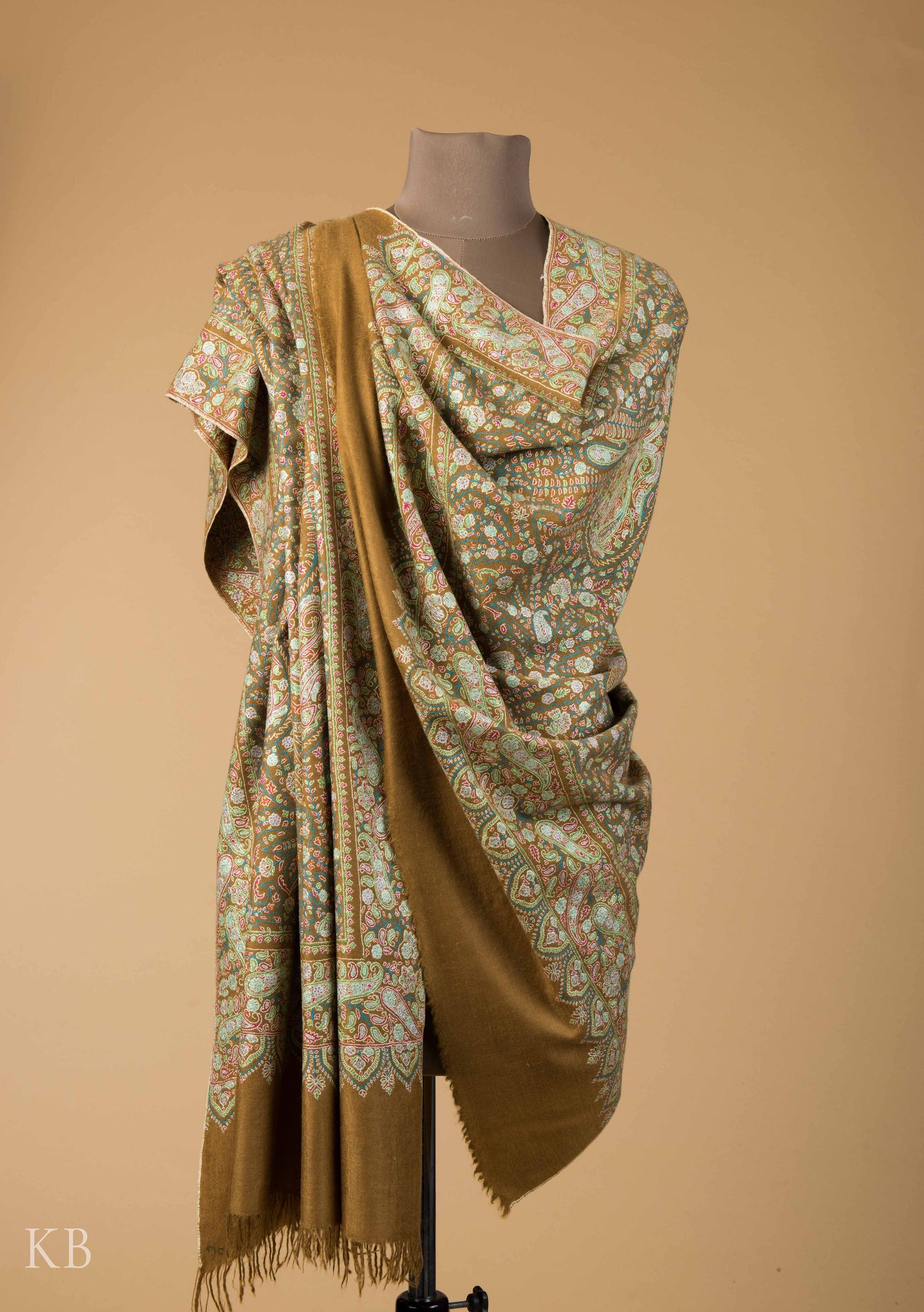 Olive Green Jamawar Pashmina Shawl - Kashmir Box