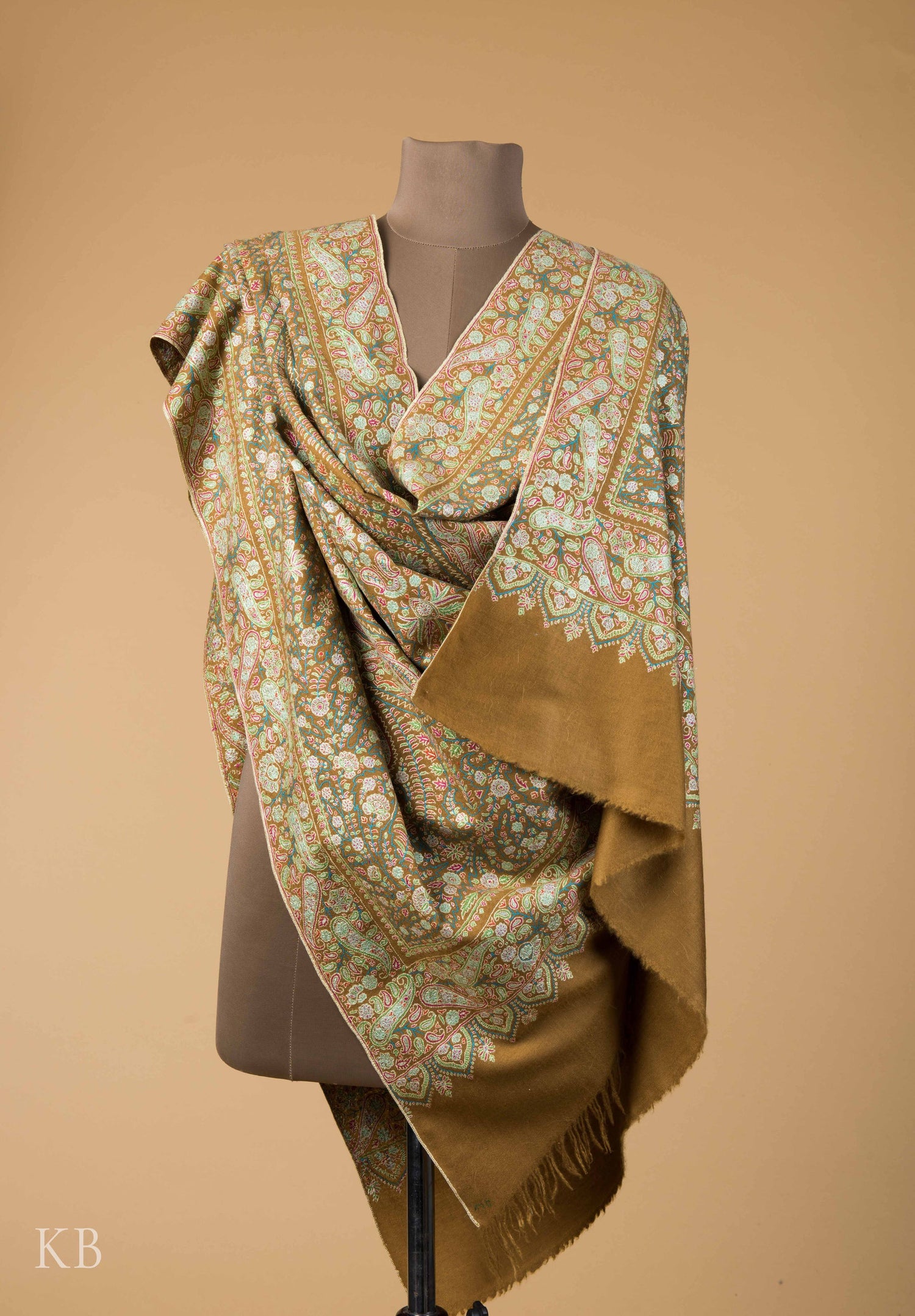 Olive Green Jamawar Pashmina Shawl - Kashmir Box