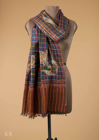 Mini Check Sozni Embroidered Pashmina Stole - Kashmir Box