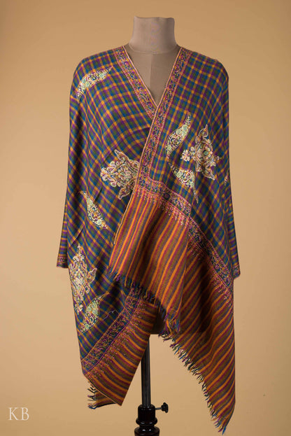 Mini Check Sozni Embroidered Pashmina Stole - Kashmir Box