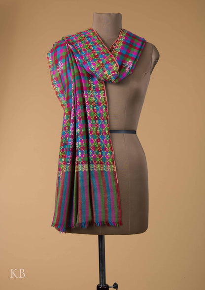 Modern Design Multicolored Sozni Embroidered Pashmina Stole - Kashmir Box