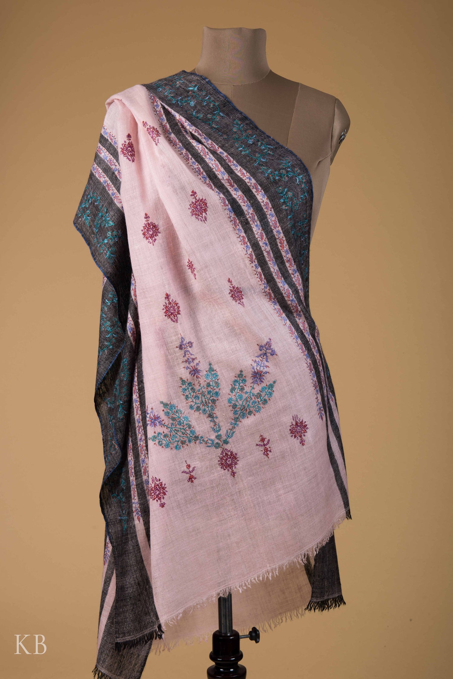 Multicolored Modern Design Sozni Embroidered Pashmina Stole - Kashmir Box