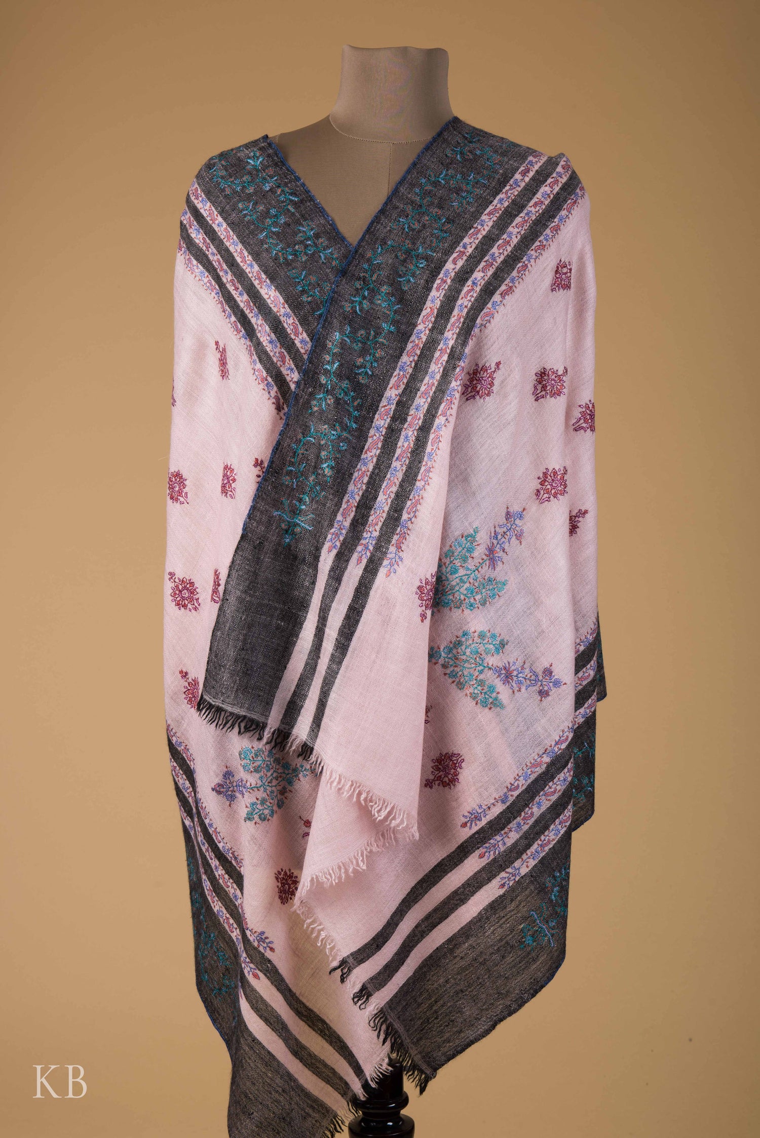 Multicolored Modern Design Sozni Embroidered Pashmina Stole - Kashmir Box