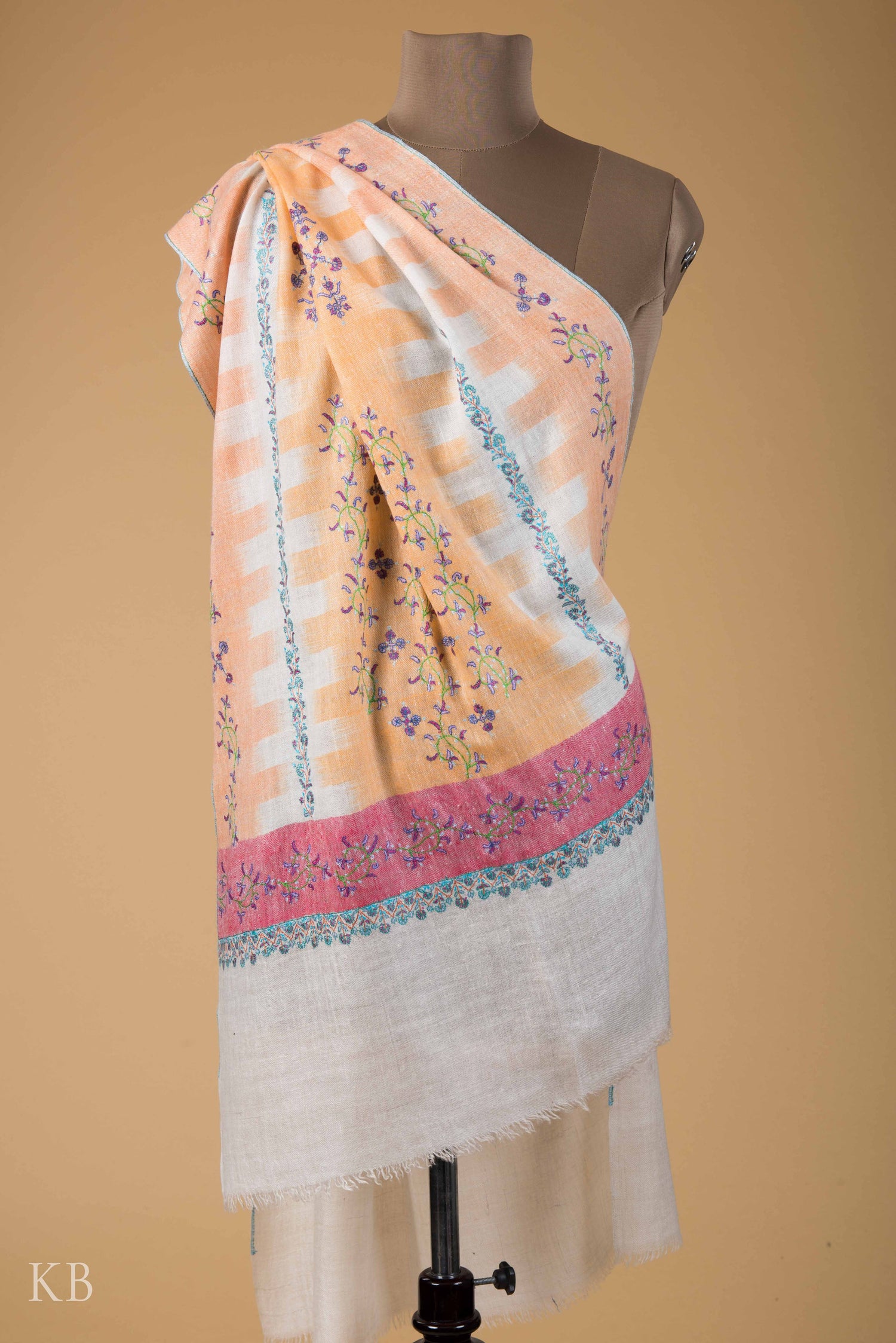 Sozni Embroidered Ikkat Design Pashmina Stole - Kashmir Box