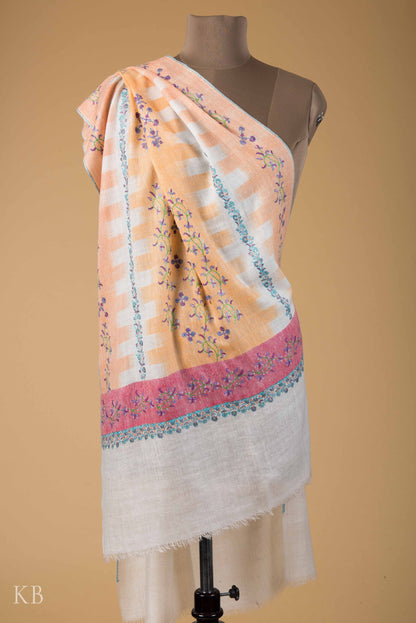 Sozni Embroidered Ikkat Design Pashmina Stole - Kashmir Box