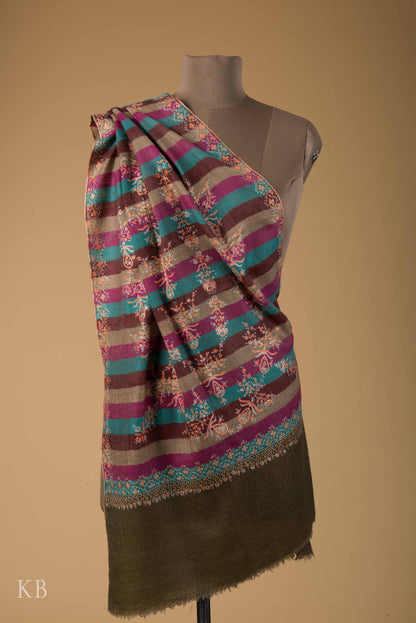 Striped Design Sozni Embroidered Pashmina Stole - Kashmir Box