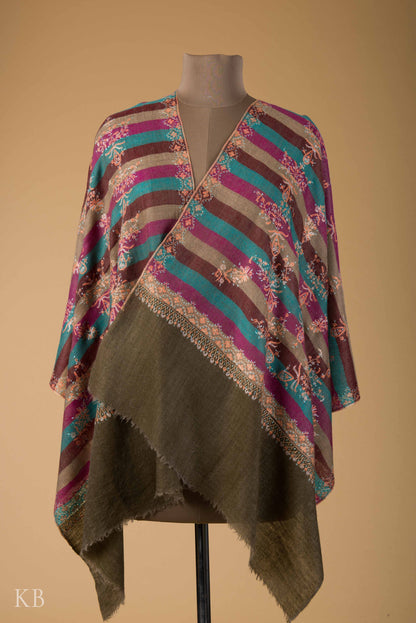 Striped Design Sozni Embroidered Pashmina Stole - Kashmir Box