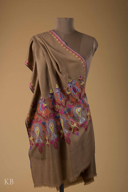 Natural Base Palla Embroidered Pashmina Stole - Kashmir Box