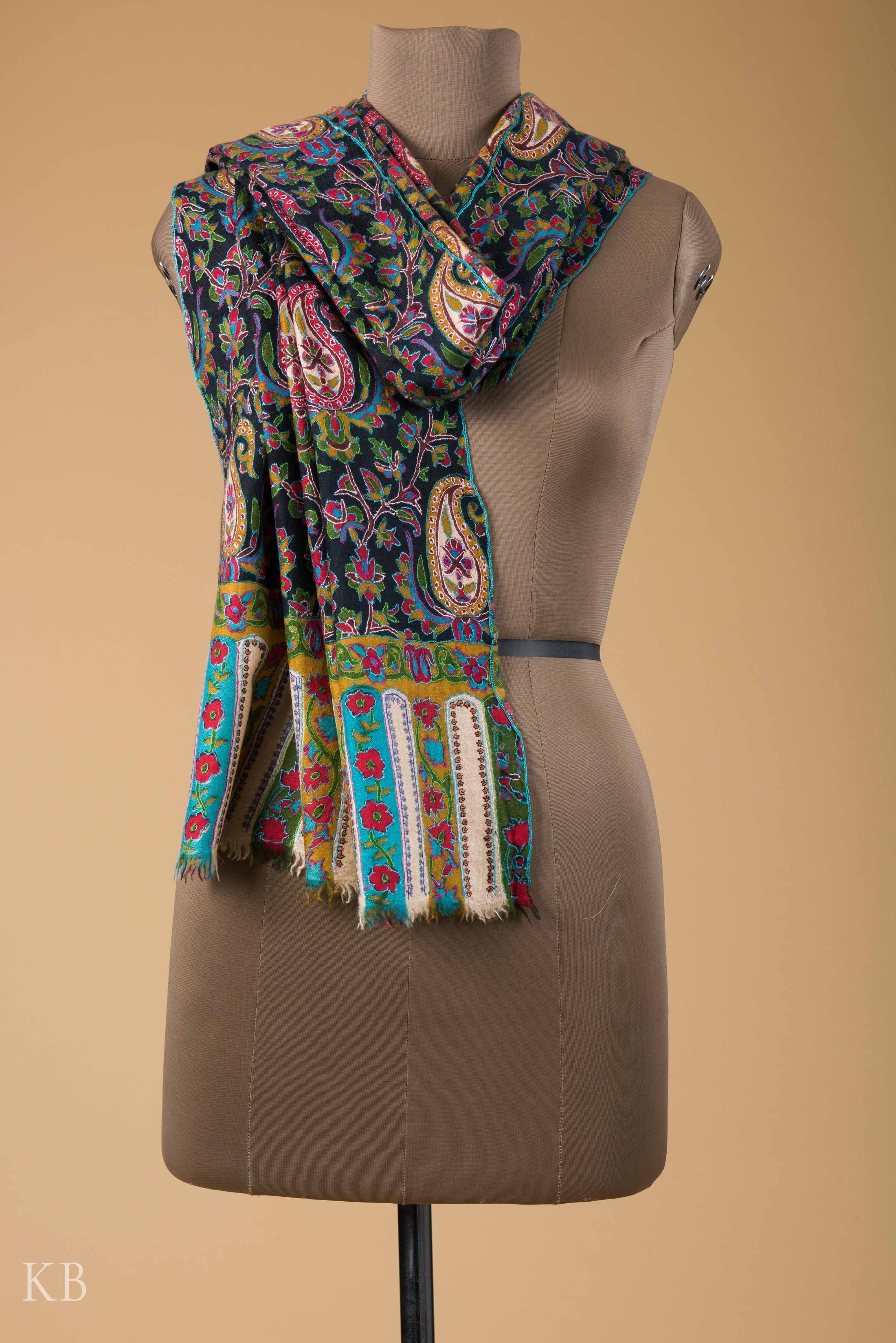 Modern Design Printed Sozni Embroidered Pashmina Stole - Kashmir Box