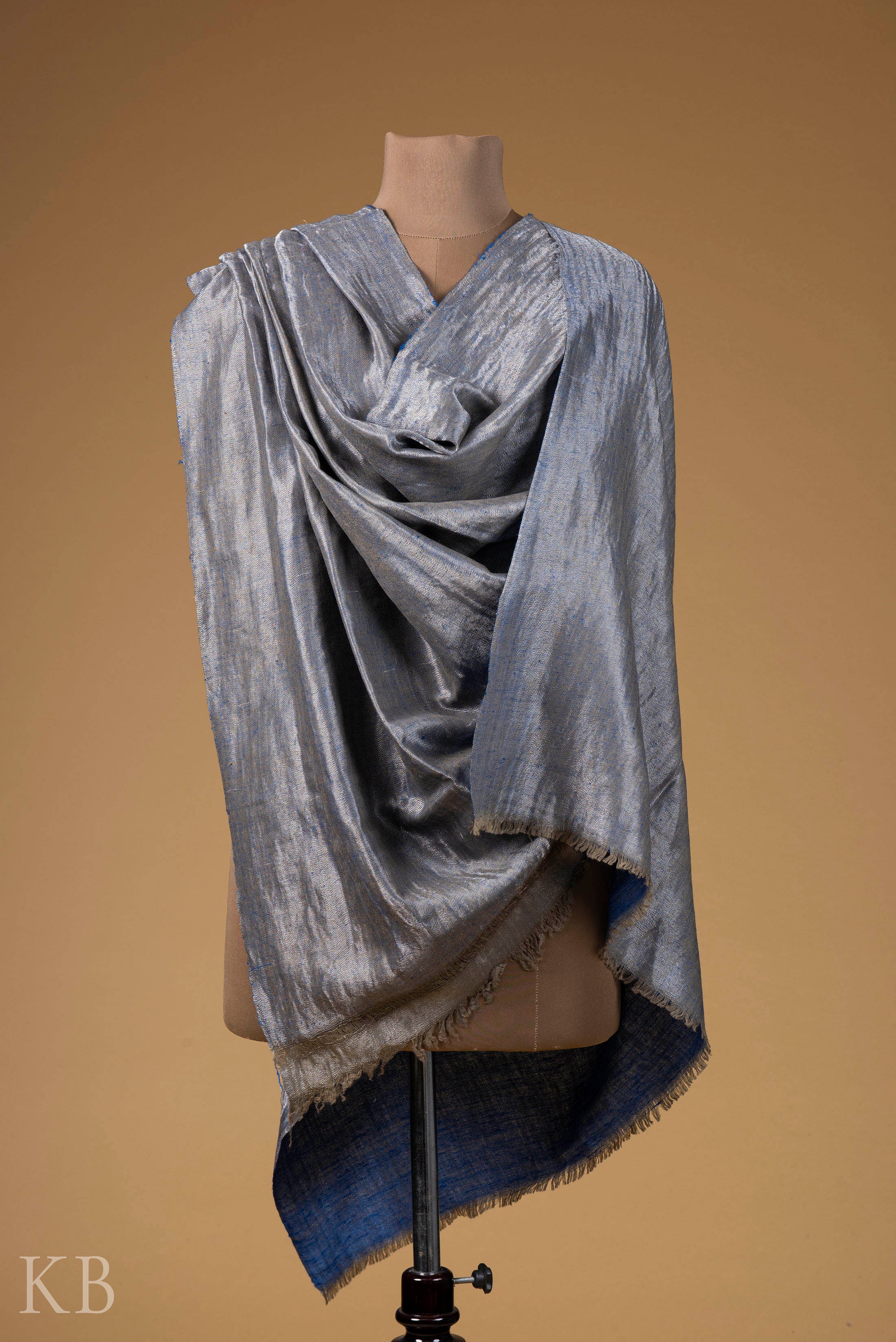 Silver Blue Reversible Pashmina Shawl - Kashmir Box