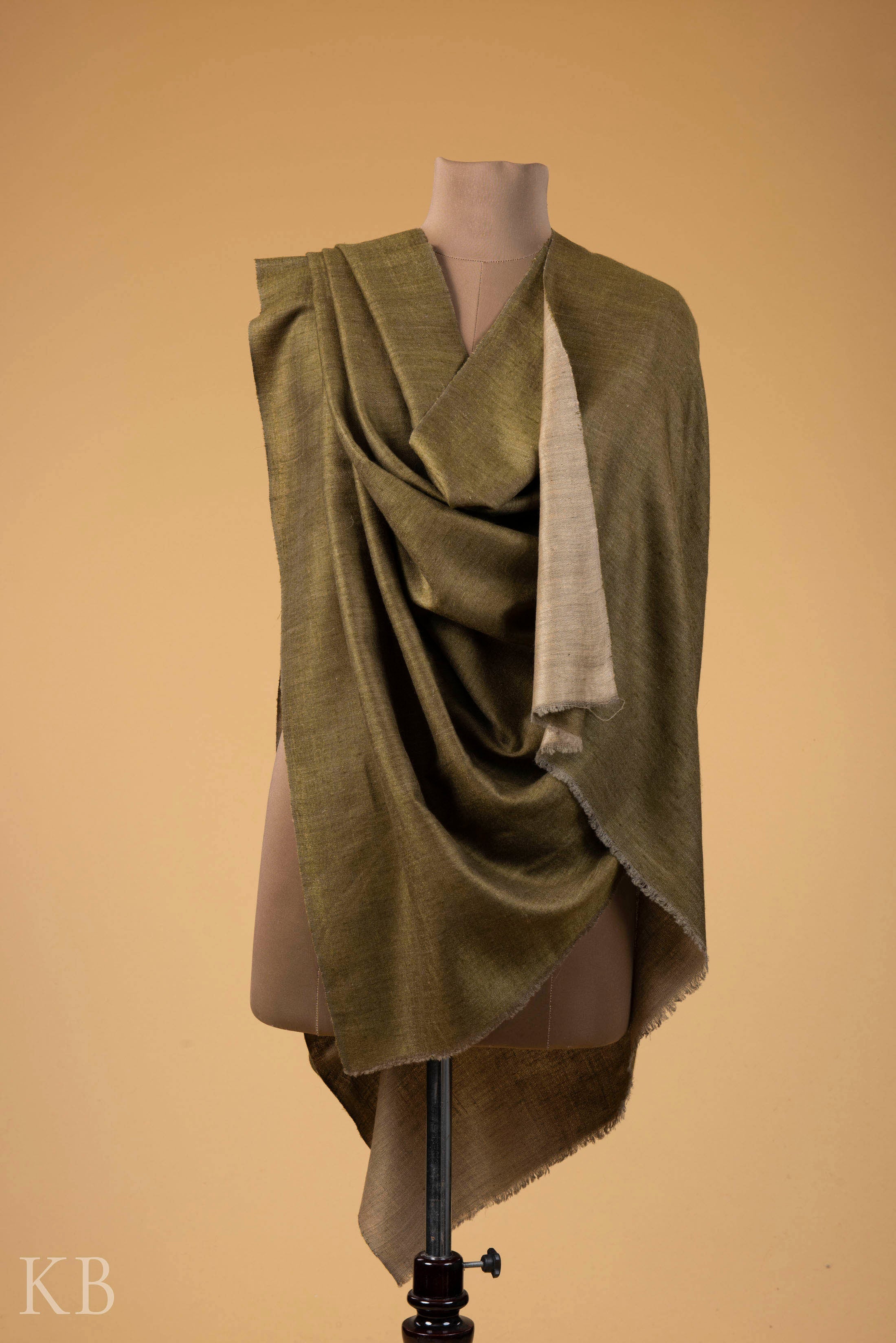 Natural Olive Reversible Pashmina Shawl - Kashmir Box