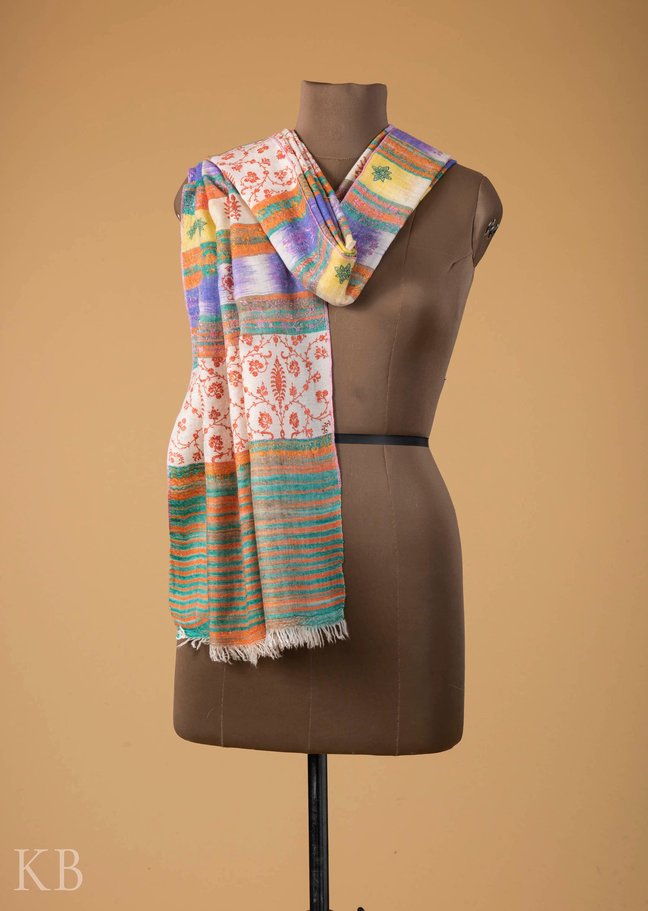 Multicolored Modern Design Embroidered Pashmina Stole - Kashmir Box