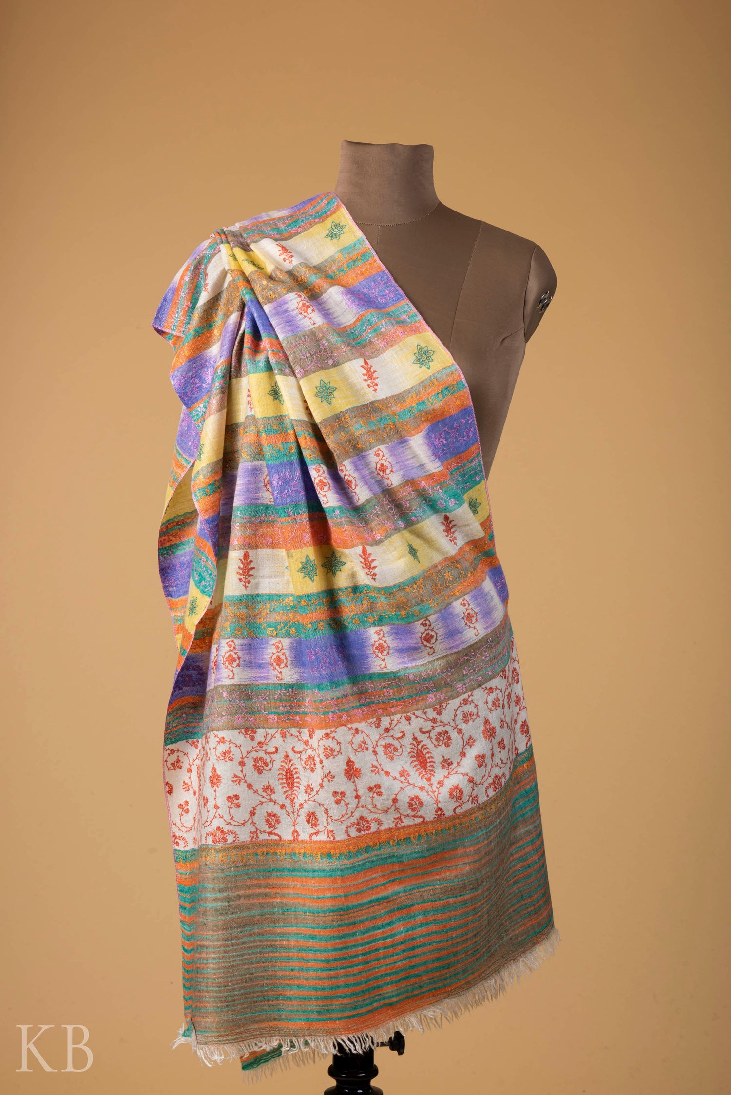 Multicolored Modern Design Embroidered Pashmina Stole - Kashmir Box