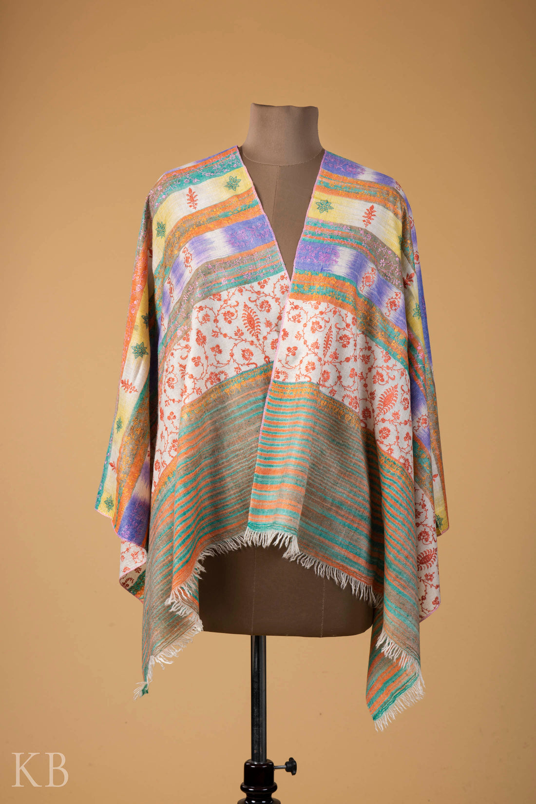 Multicolored Modern Design Embroidered Pashmina Stole - Kashmir Box