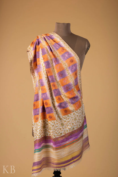 Multicolored Modern Design Embroidered Pashmina Stole - Kashmir Box