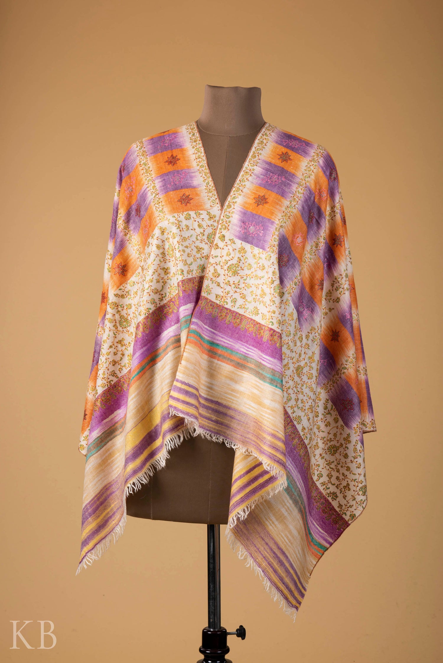 Multicolored Modern Design Embroidered Pashmina Stole - Kashmir Box